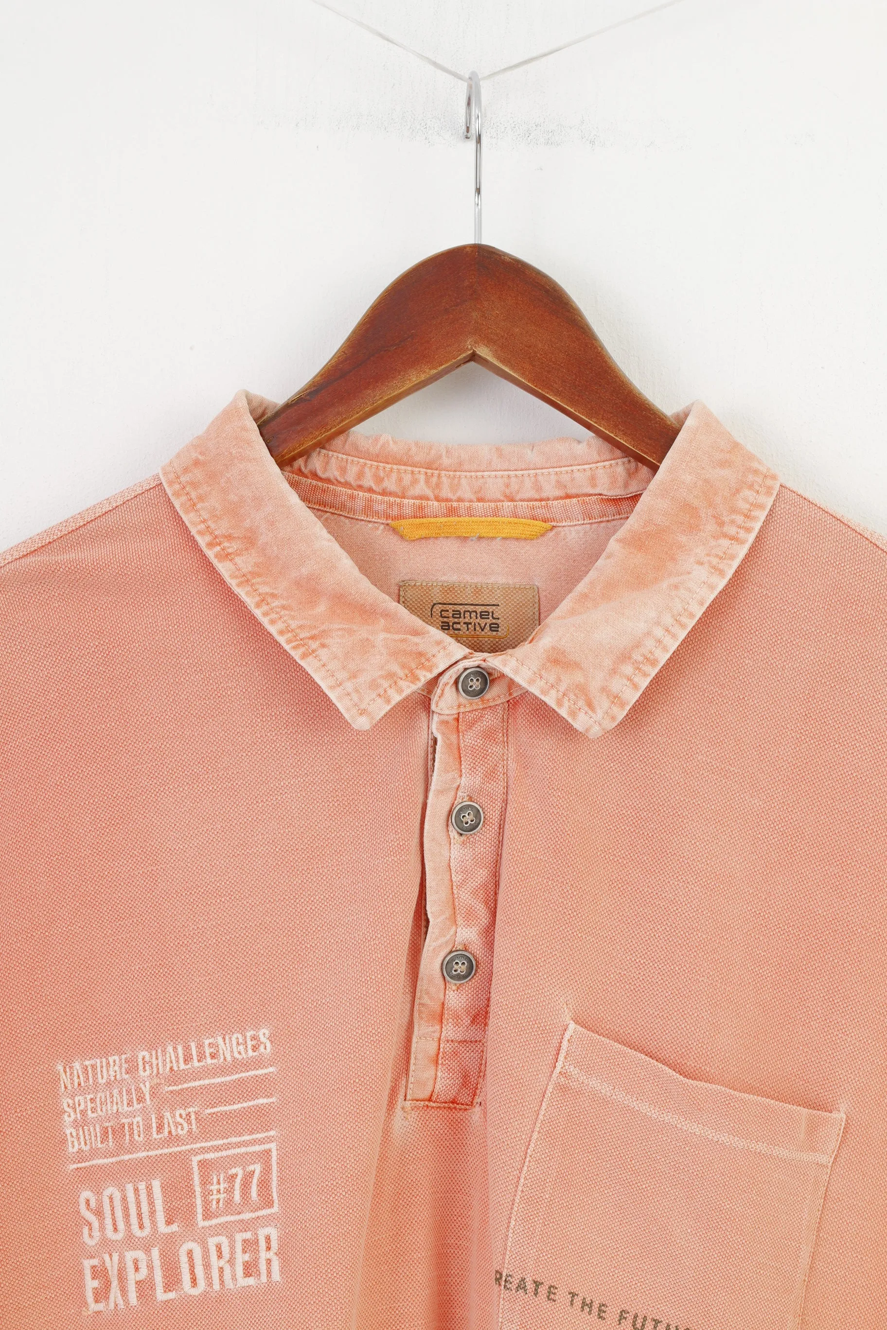 Camel Active Men 6XL Polo Shirt Coral Cotton Short Sleeve Collar Top