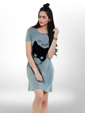 Cat Dark Mood Printed  Long T-shirt For Women's