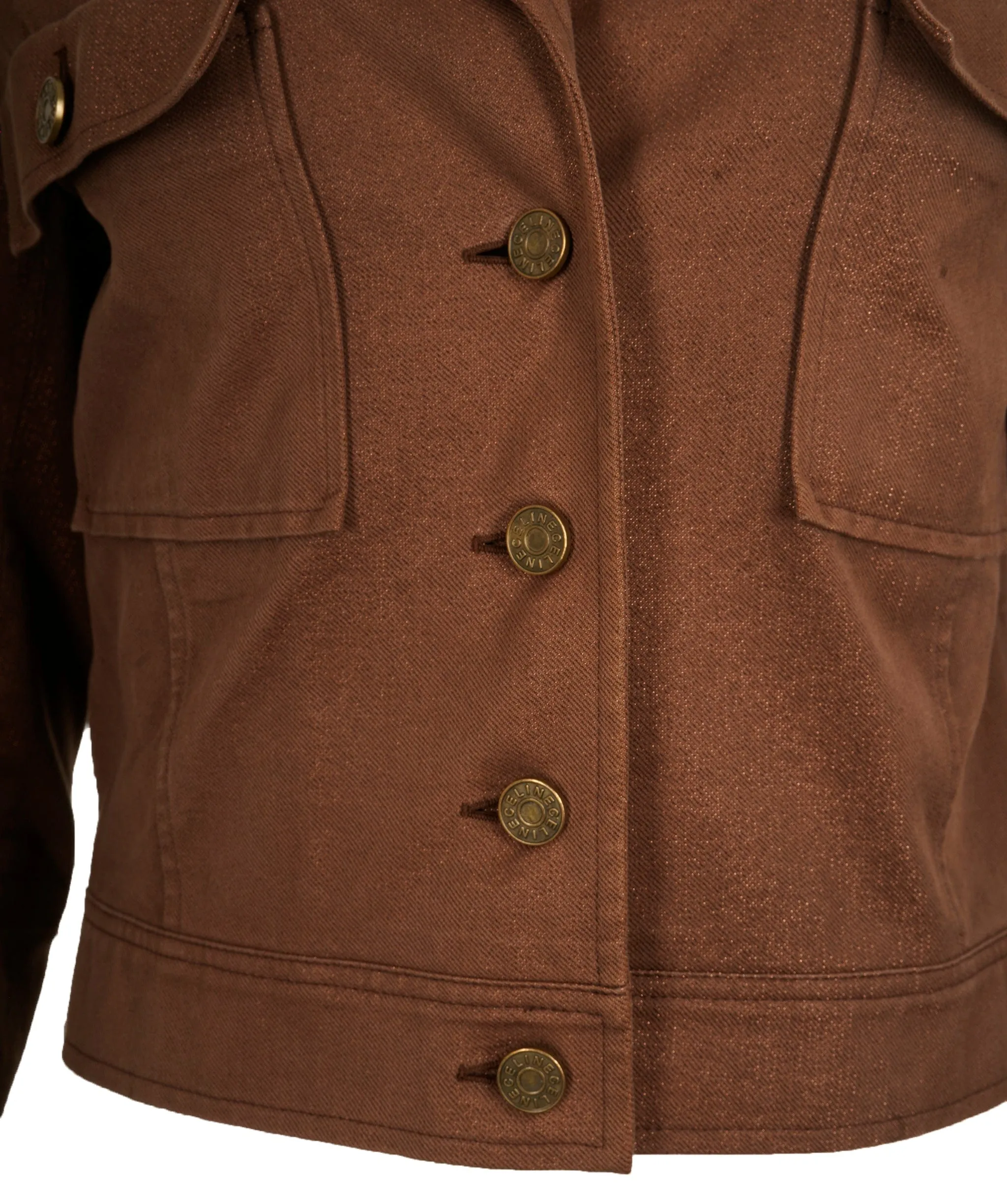 Celine Brown Metallic Thread Cropped Button Down Jacket FR 42 (UK 14) ASL9727