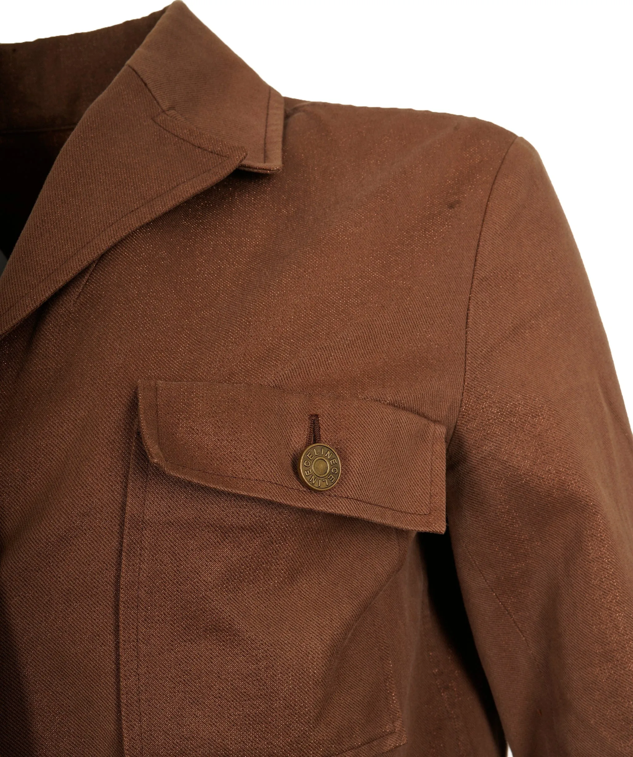 Celine Brown Metallic Thread Cropped Button Down Jacket FR 42 (UK 14) ASL9727