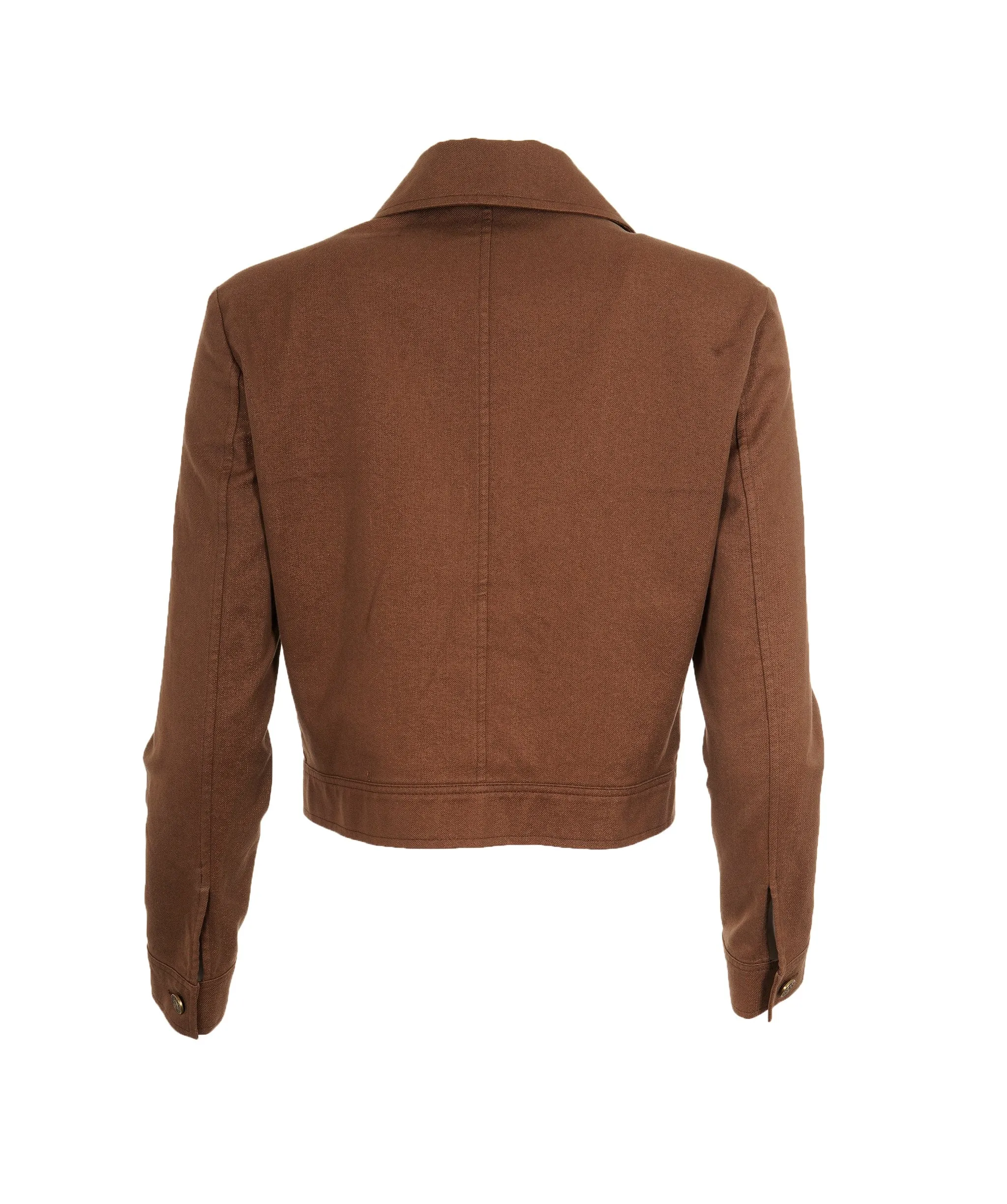 Celine Brown Metallic Thread Cropped Button Down Jacket FR 42 (UK 14) ASL9727