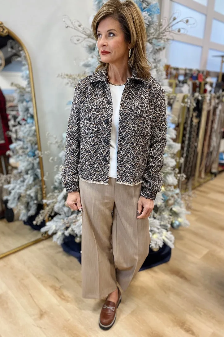 Charlie B Tweed Cropped Shirt Jacket Navy