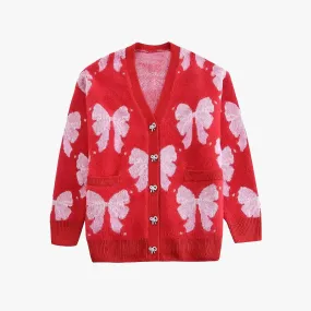 Coquette Bow Jacquard Cropped Cardigan