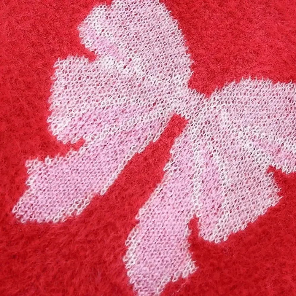 Coquette Bow Jacquard Cropped Cardigan