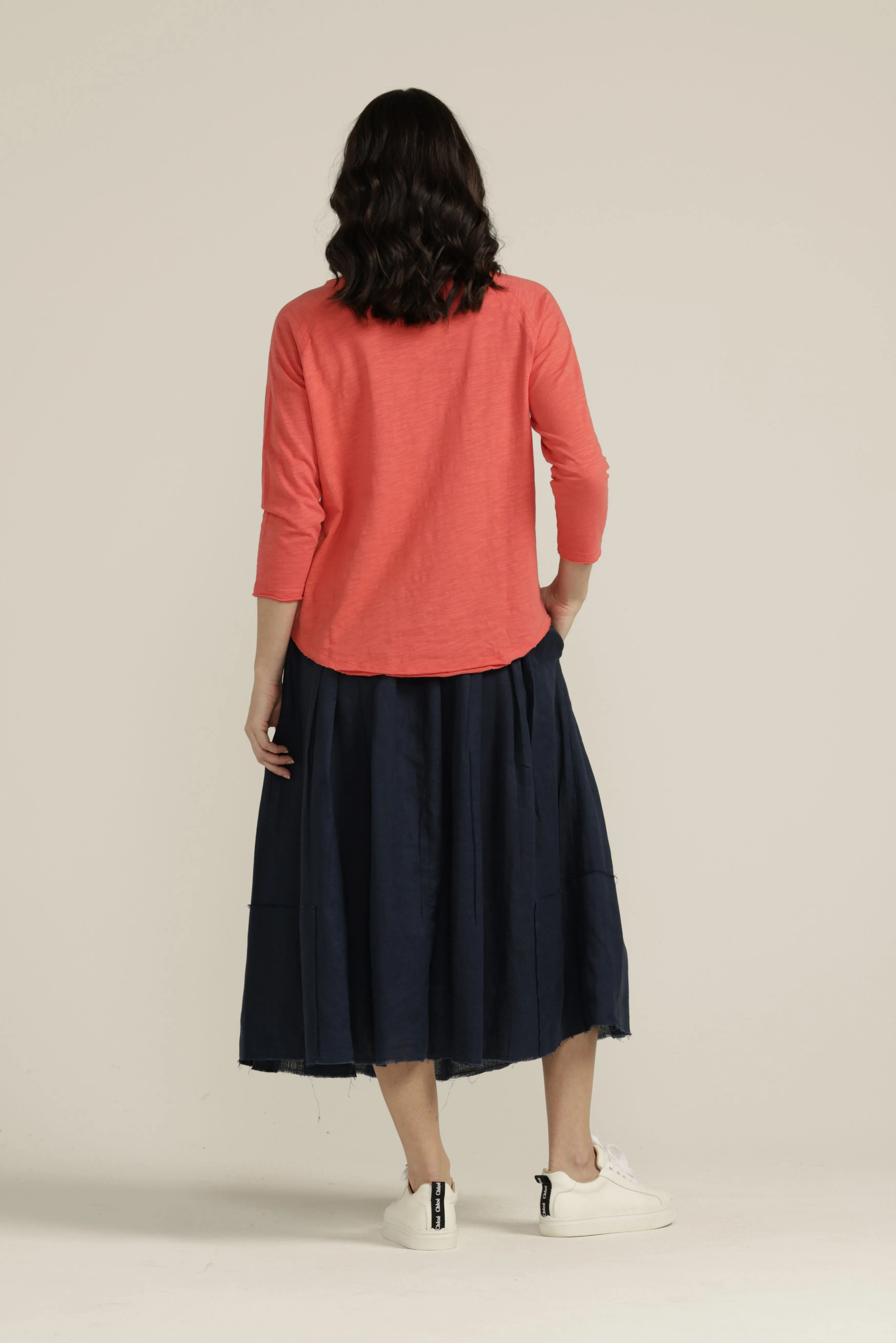 Cotton 3/4 Sleeve Crew Neck Tee Chilli