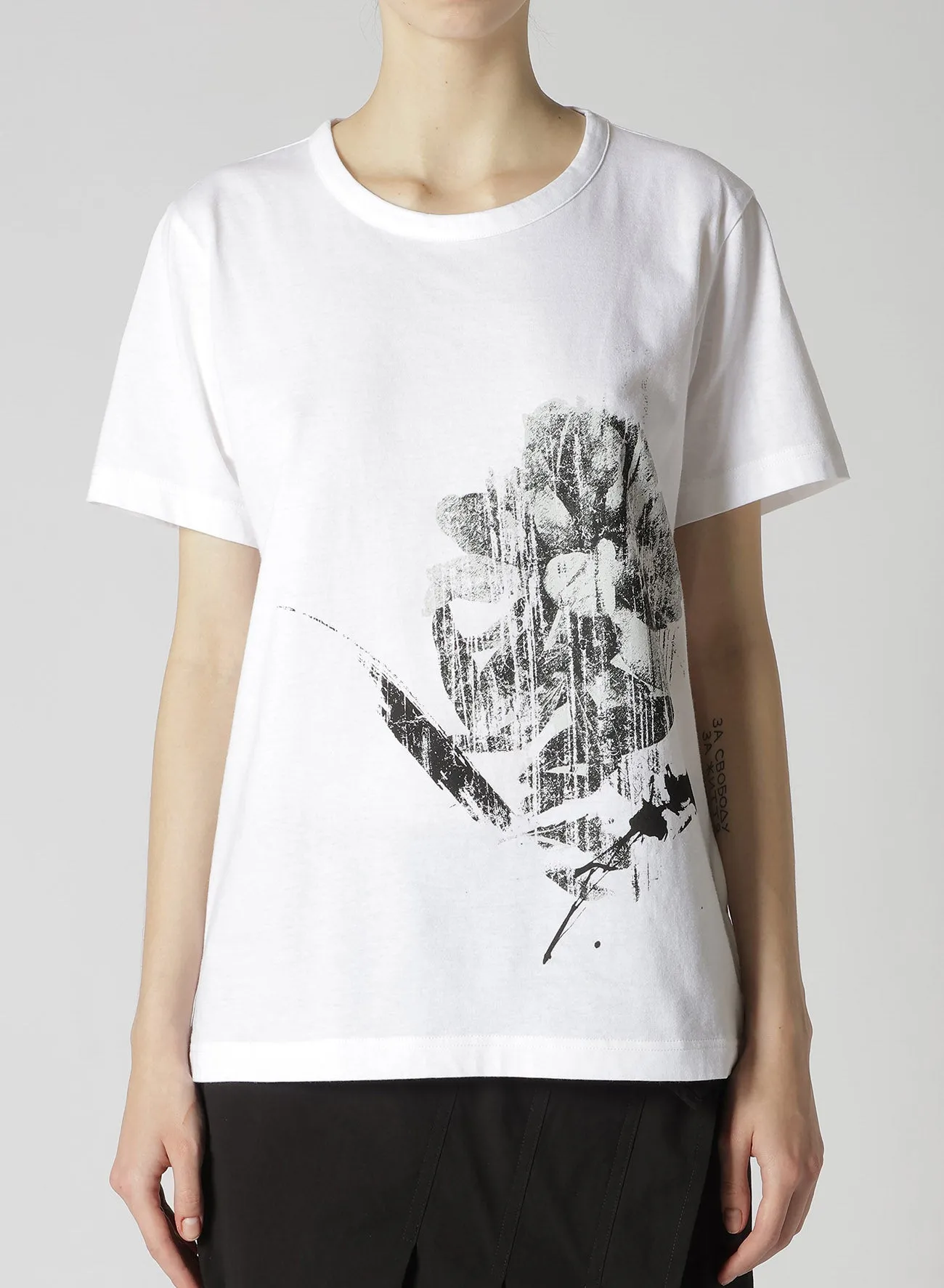 COTTON JERSEY FLOWER PRINT ROUND NECK T