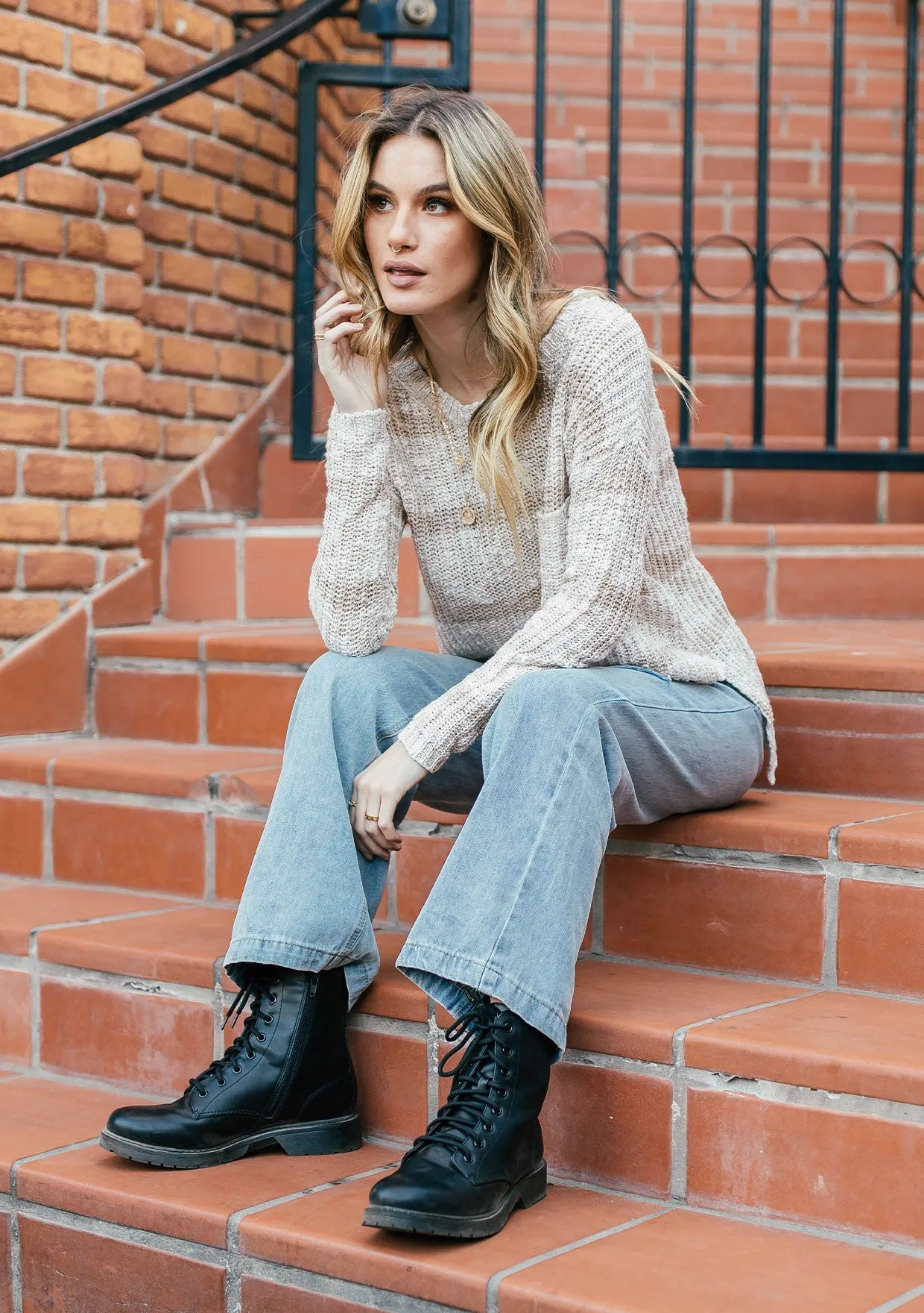 Cozy Striped Knit Dolman Sweater