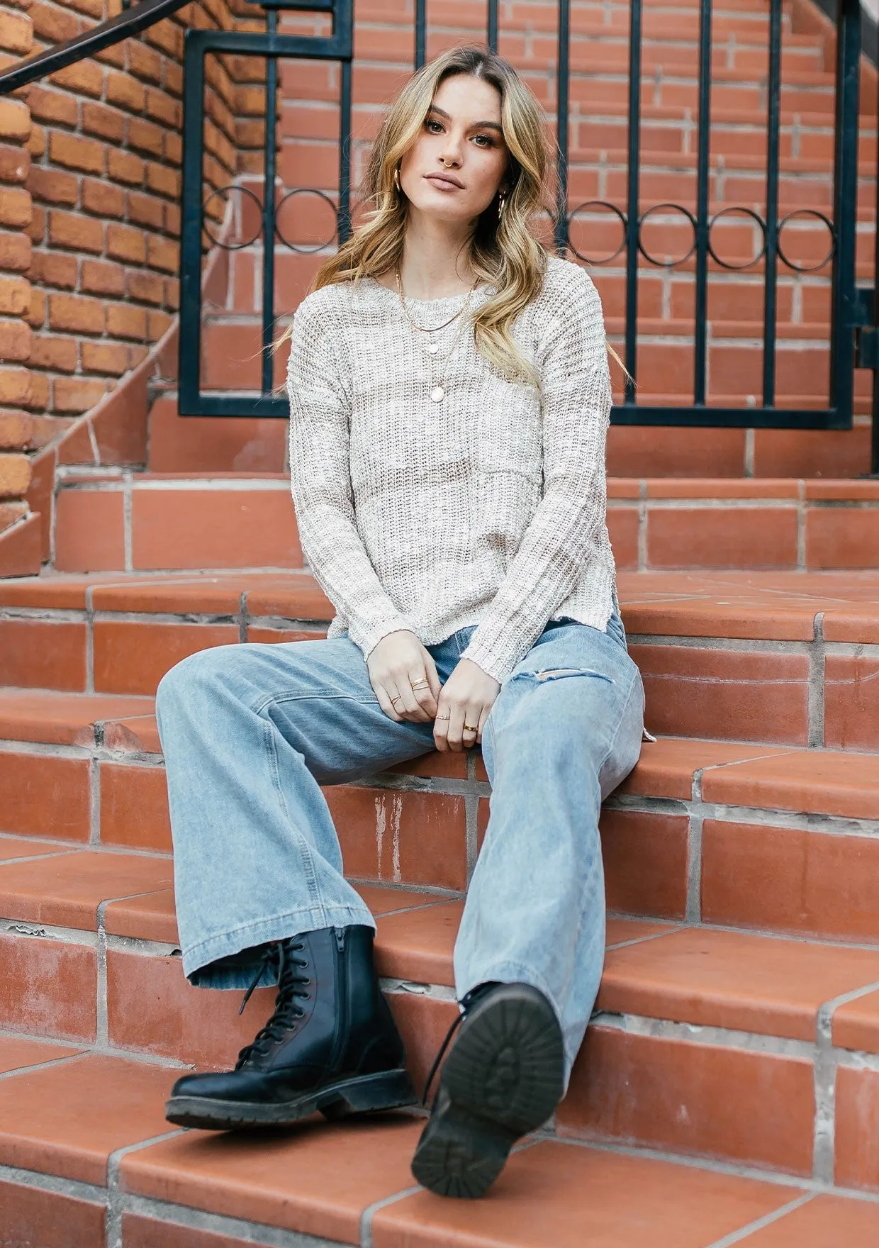 Cozy Striped Knit Dolman Sweater