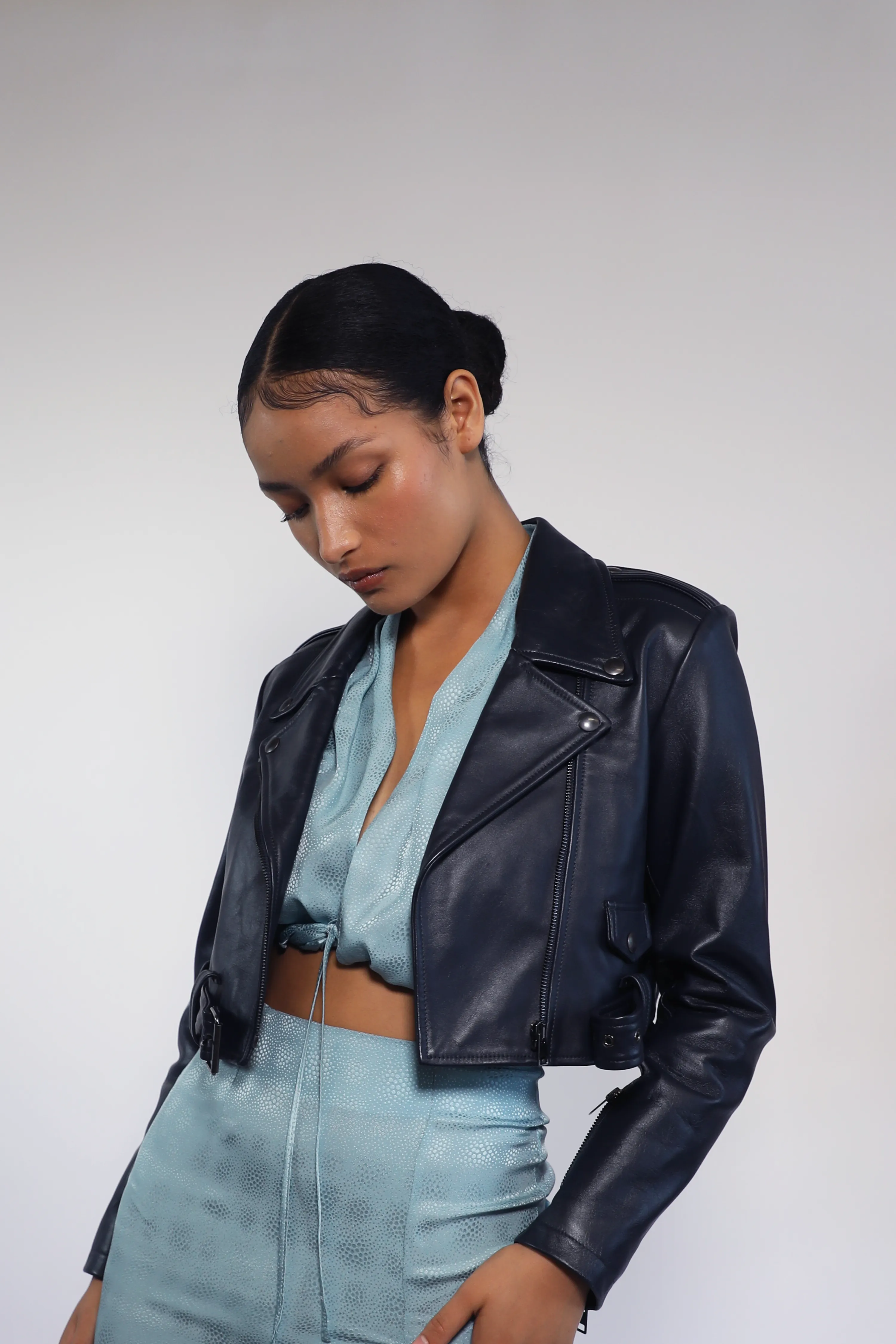 Crop Moto in Navy