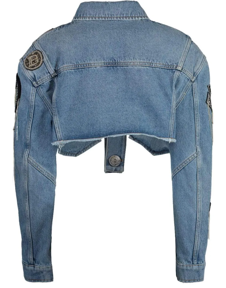 Cropped Embroidered Denim Jacket