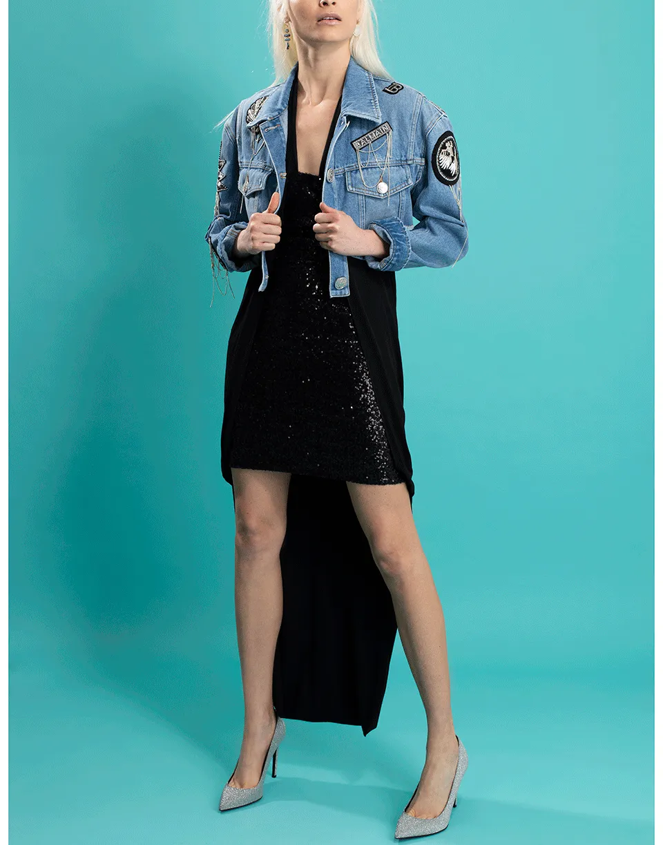 Cropped Embroidered Denim Jacket