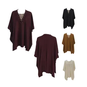 DBFL Justin & Taylor Women's V-Neck Lace-Up Poncho