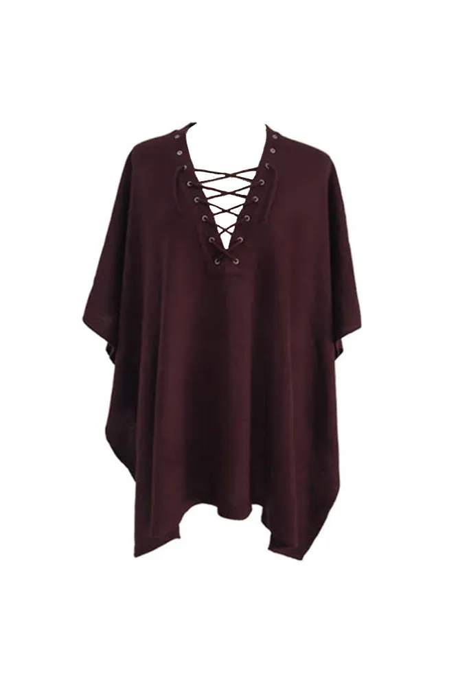 DBFL Justin & Taylor Women's V-Neck Lace-Up Poncho