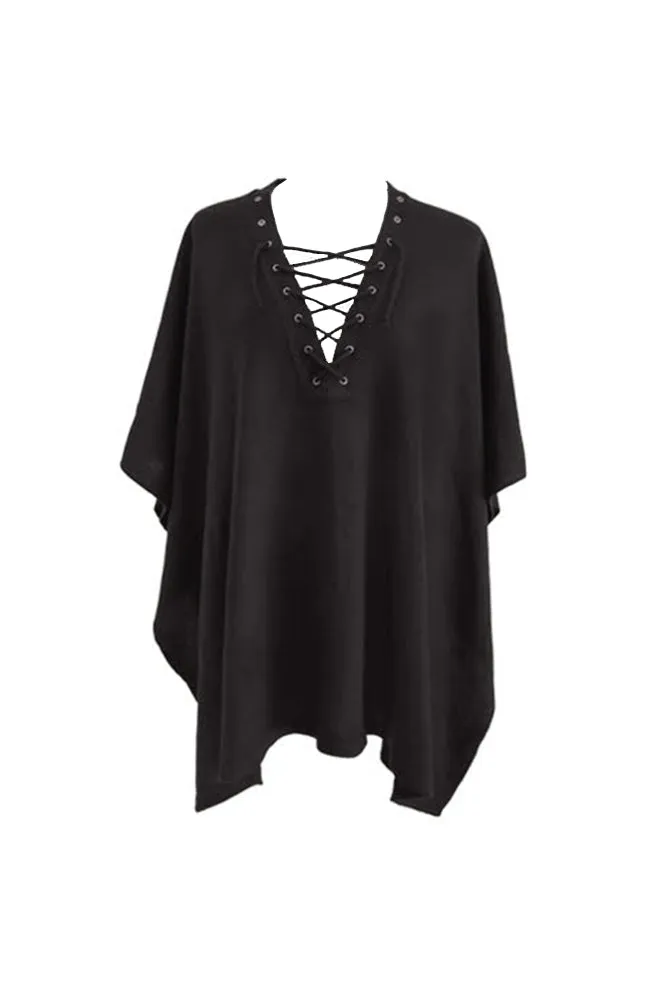 DBFL Justin & Taylor Women's V-Neck Lace-Up Poncho