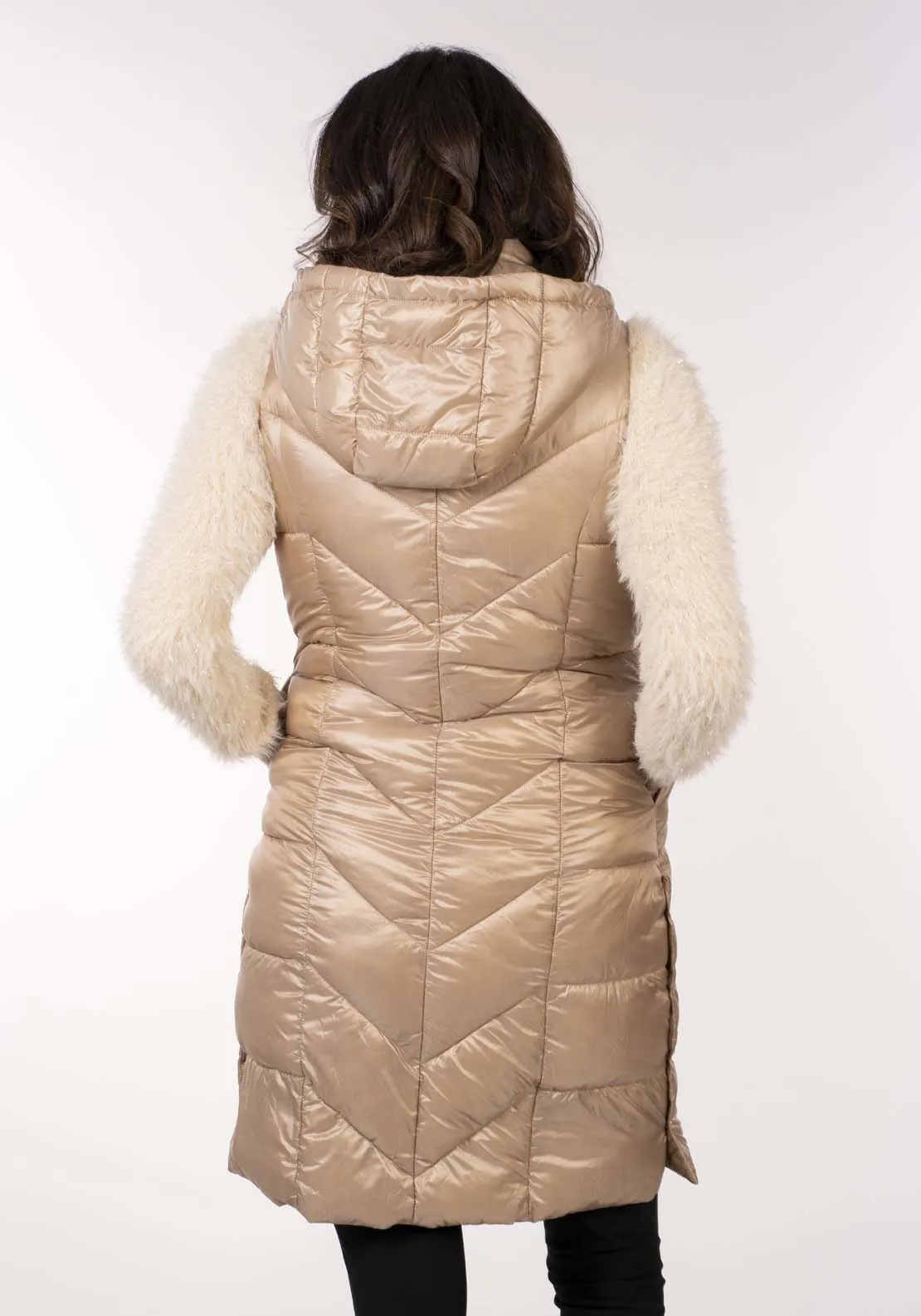 Diamond Quilt Long Gilet - Beige