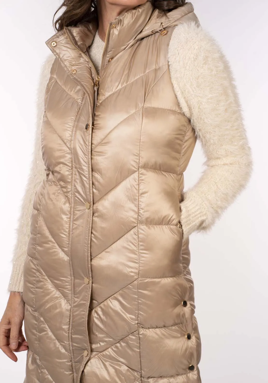 Diamond Quilt Long Gilet - Beige