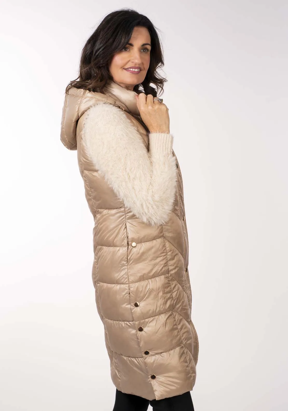 Diamond Quilt Long Gilet - Beige