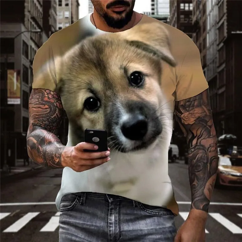 dog tshirts Casual shirt 3D Puppy Cute animal art costume men's Casual big Smart dogs