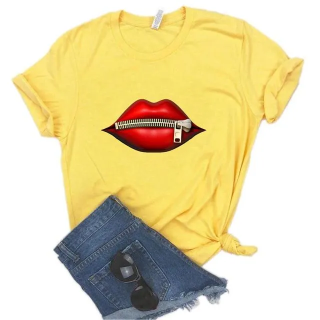 Fashion Women's Casual Sequins Red Lip Short Sleeve T-Shirts