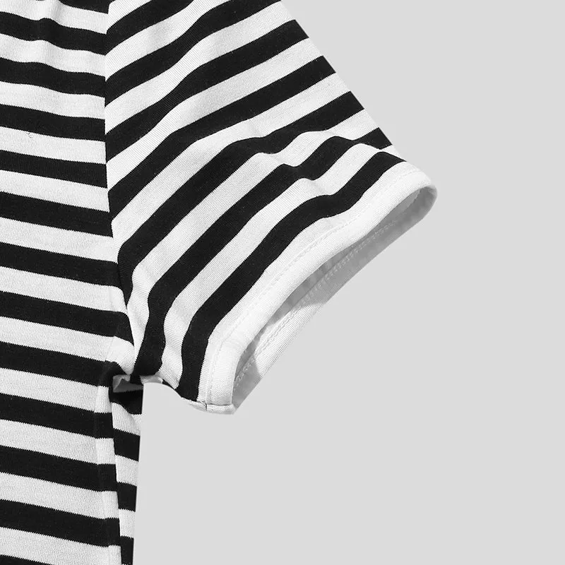 Full Monochrome Stripe Pattern Shorts Set