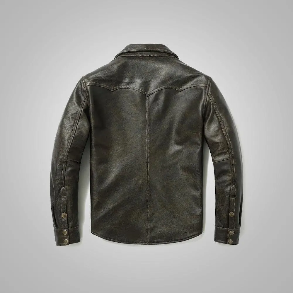 Full Sleeves Leather Shirt For Men