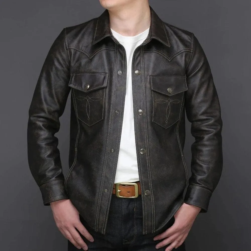 Full Sleeves Leather Shirt For Men