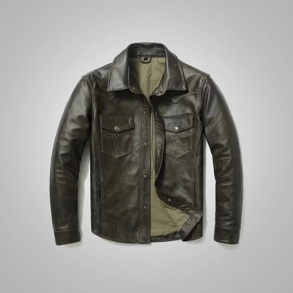 Full Sleeves Leather Shirt For Men