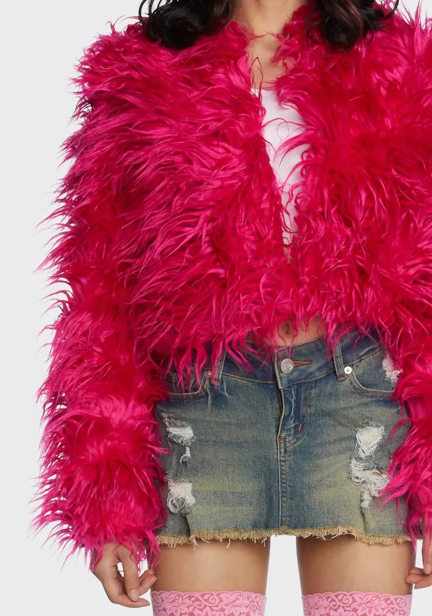 Fuschia Exclude You Faux Fur Jacket