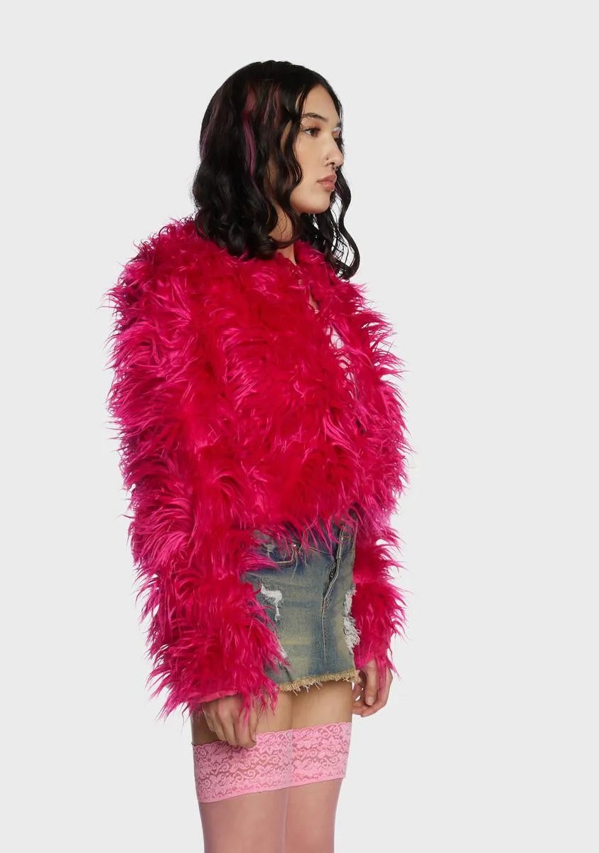 Fuschia Exclude You Faux Fur Jacket