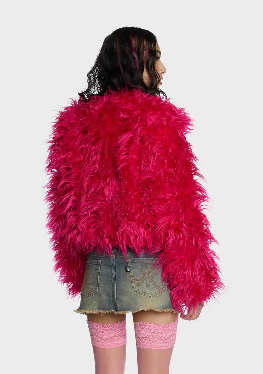 Fuschia Exclude You Faux Fur Jacket