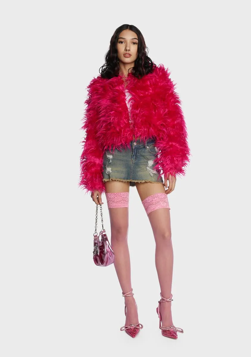 Fuschia Exclude You Faux Fur Jacket