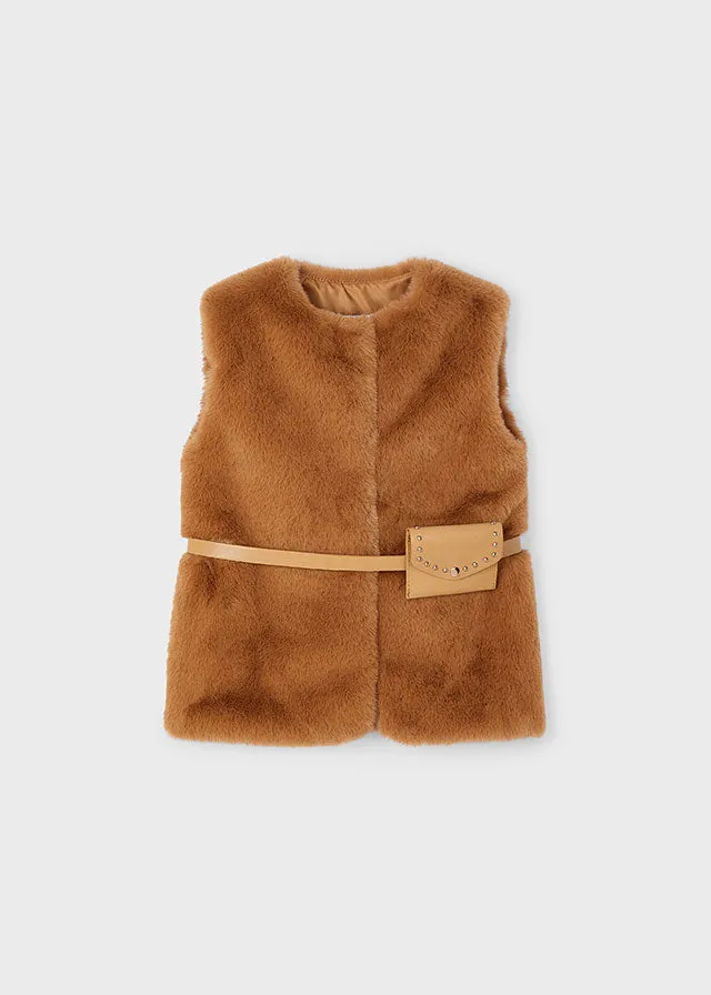 Gilet Pellicciotto Caramello con Cintura