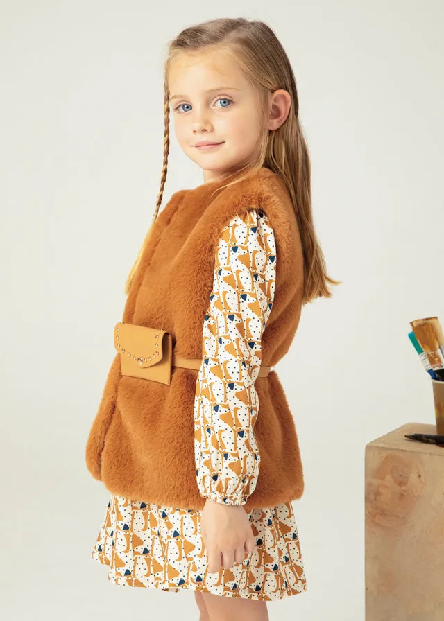 Gilet Pellicciotto Caramello con Cintura