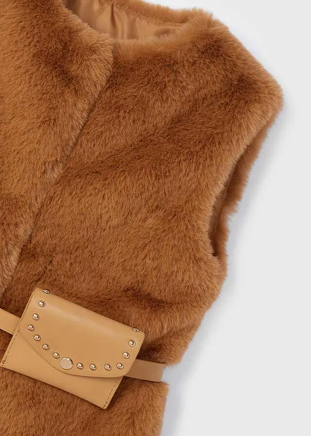 Gilet Pellicciotto Caramello con Cintura