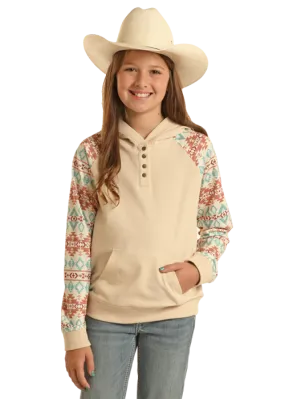 GIRLS HOODIE PULLOVER WITH CONTRAST SLEEVES