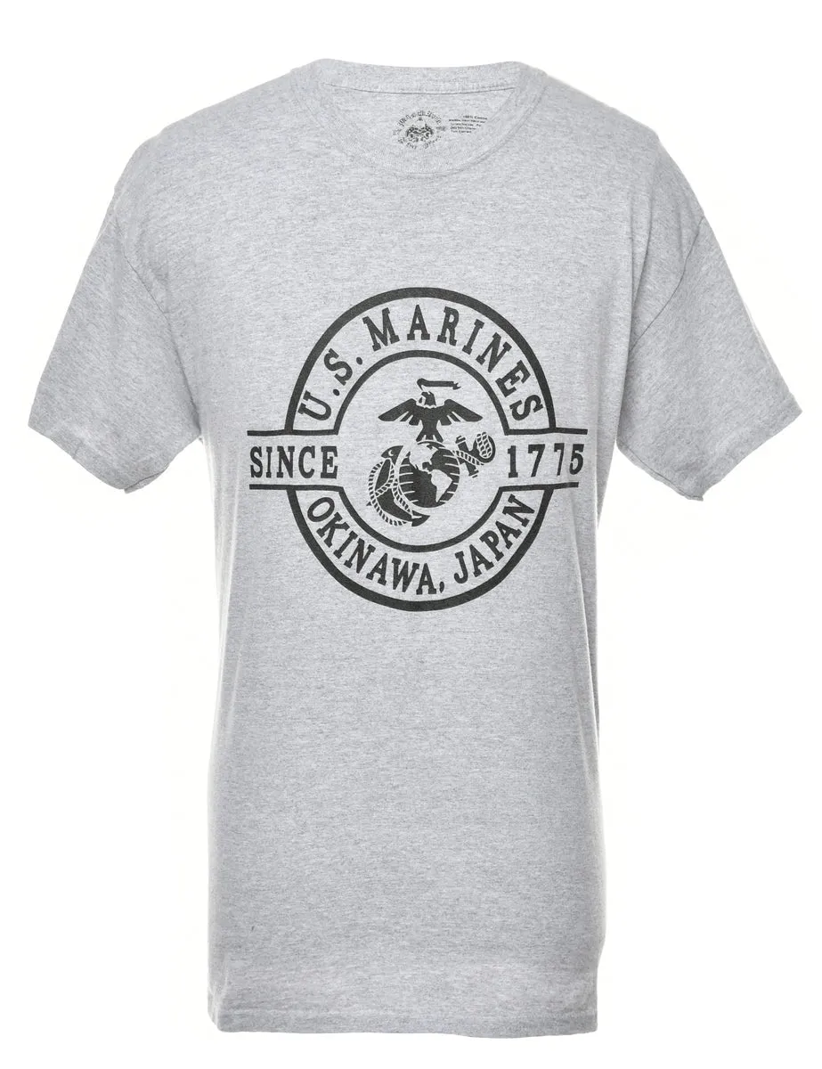 Grey US Marines Printed T-shirt - L