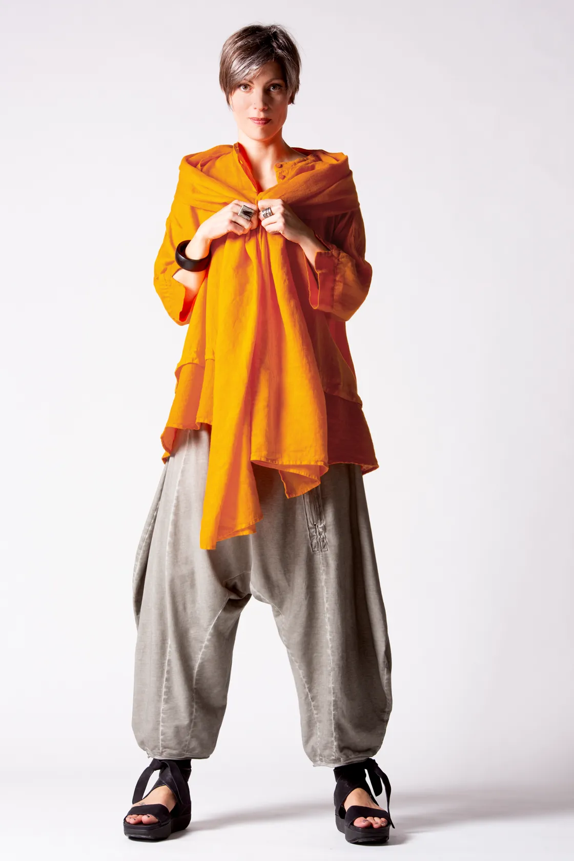 GRIZAS Button Up Shirt in Orange Linen