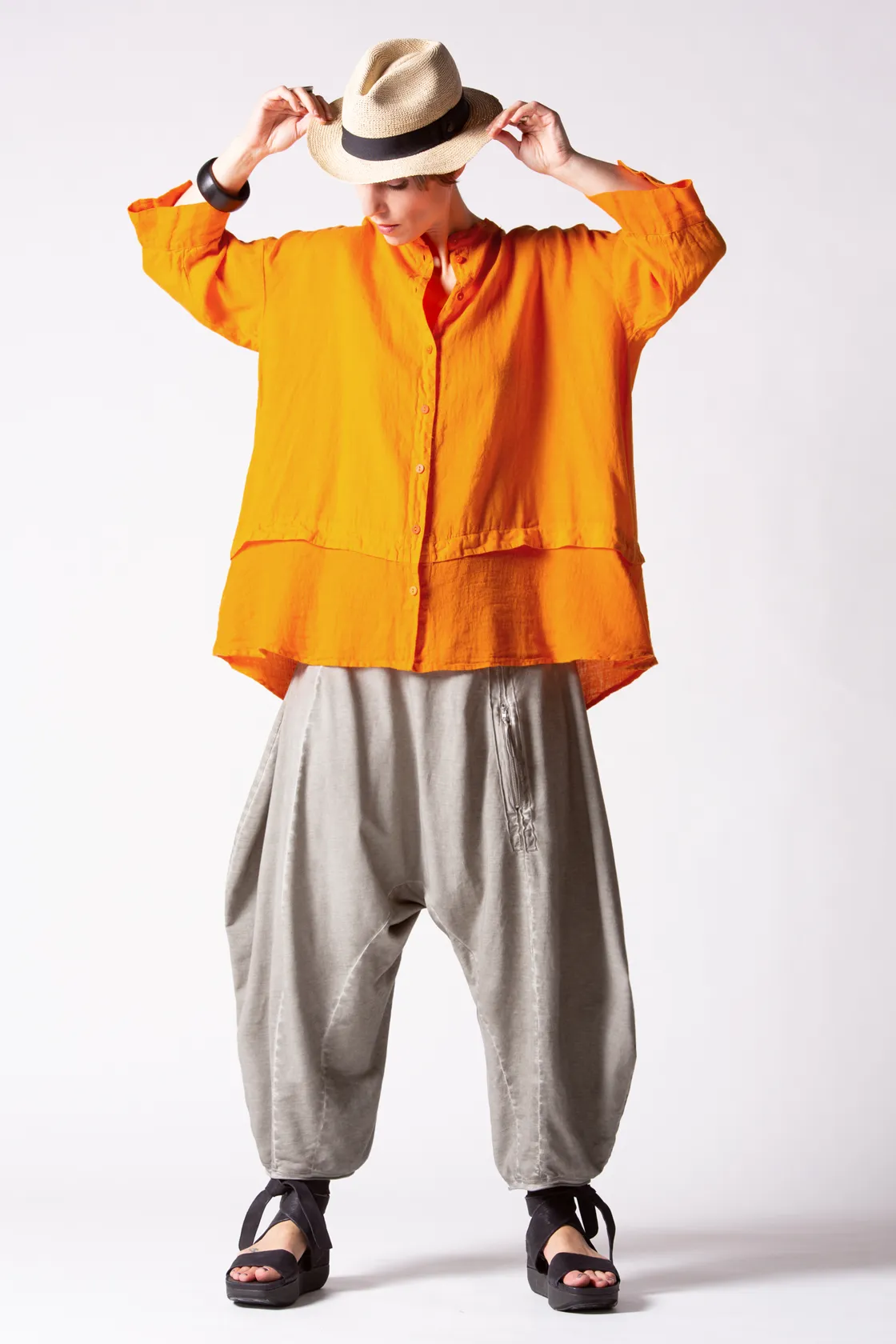 GRIZAS Button Up Shirt in Orange Linen