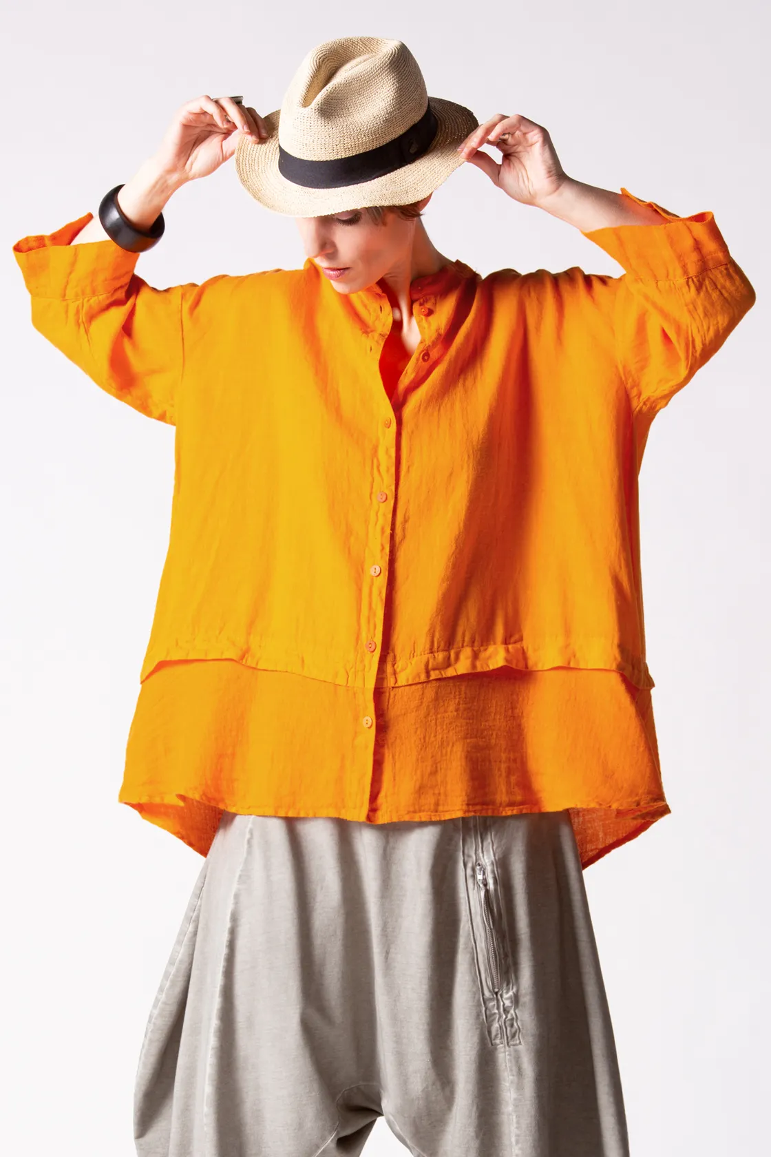 GRIZAS Button Up Shirt in Orange Linen