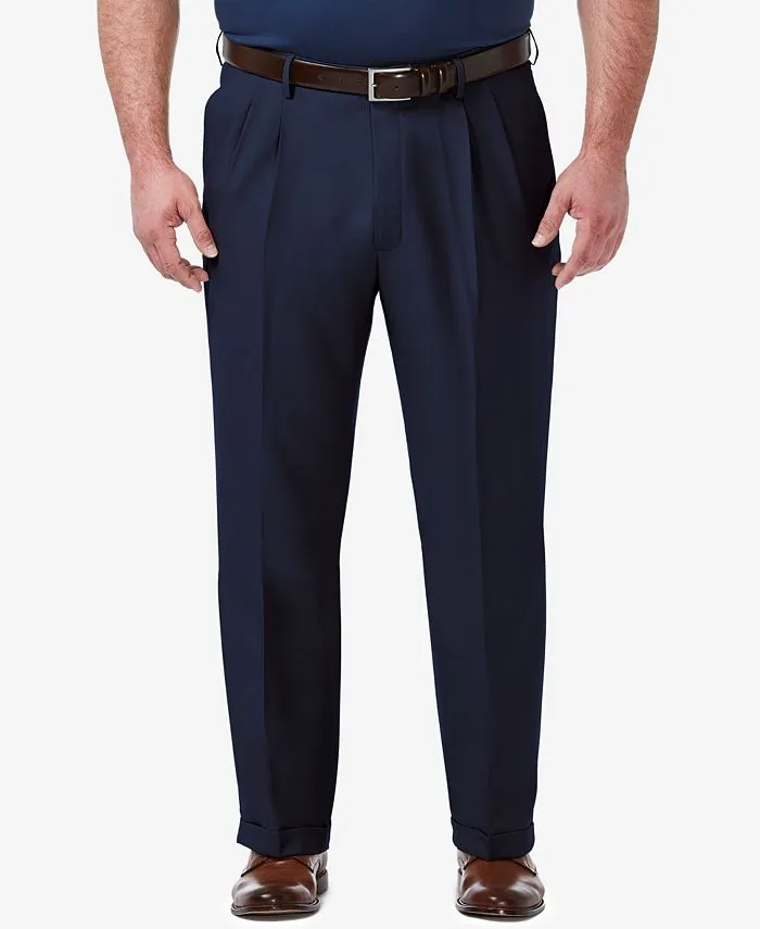 Haggar Mens Classic fit Dress Pants 52 / 30 Blue Solid