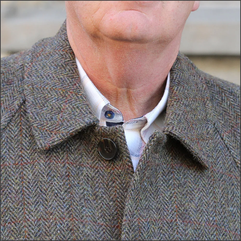 Harris Tweed Brown Herringbone Raglan Overcoat==