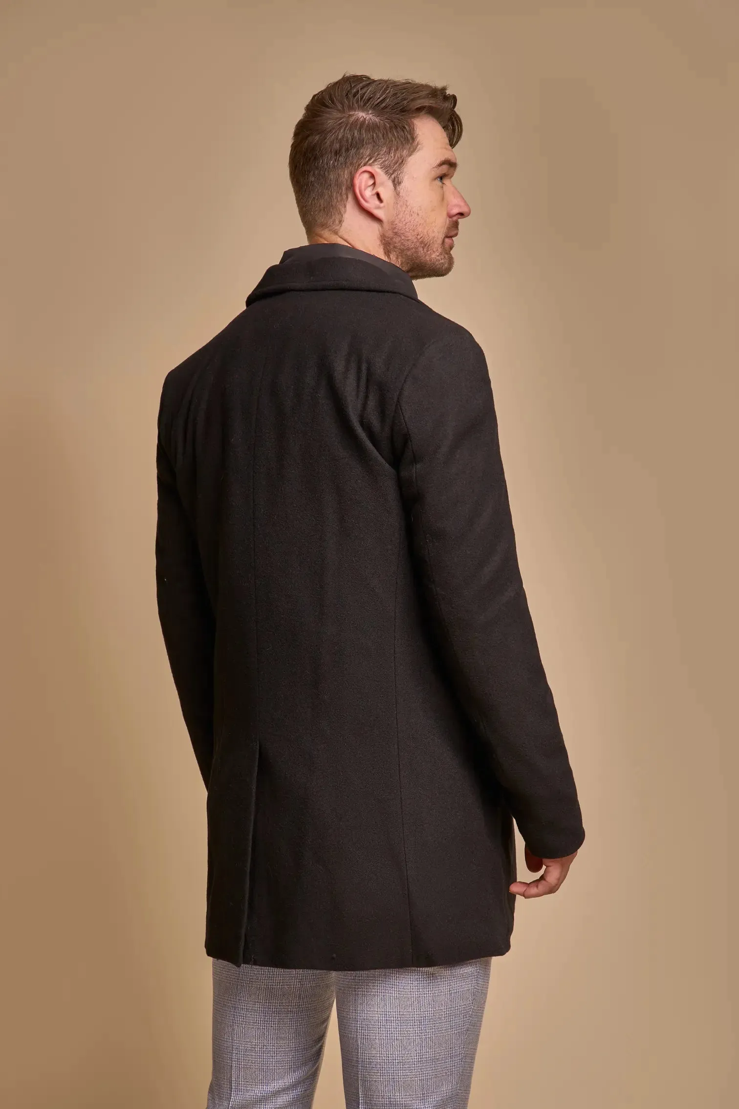 House Of Cavani SANFORD Men's Slim Fit Wool Blend Coat - Black