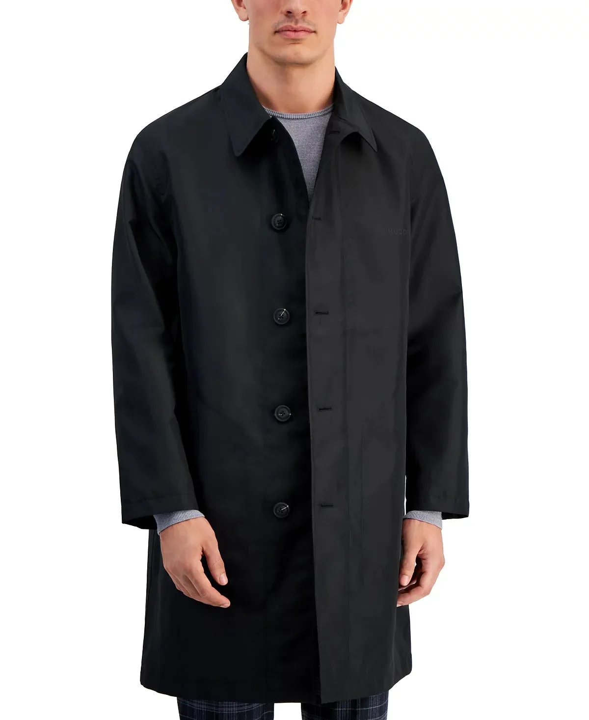 Hugo Boss Mens Relaxed fit Overcoat Coat Large Black Solid Waterproof
