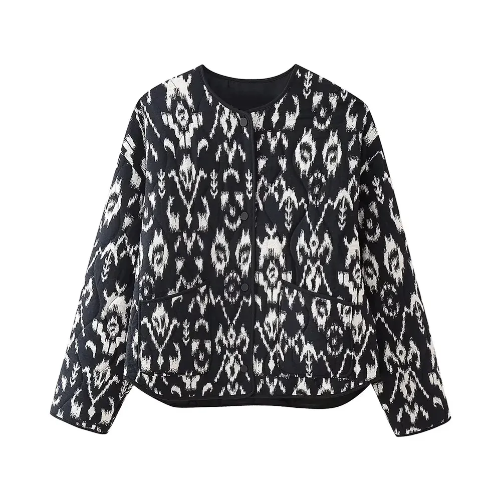 Ikat Printed Quilted Jacket Coat