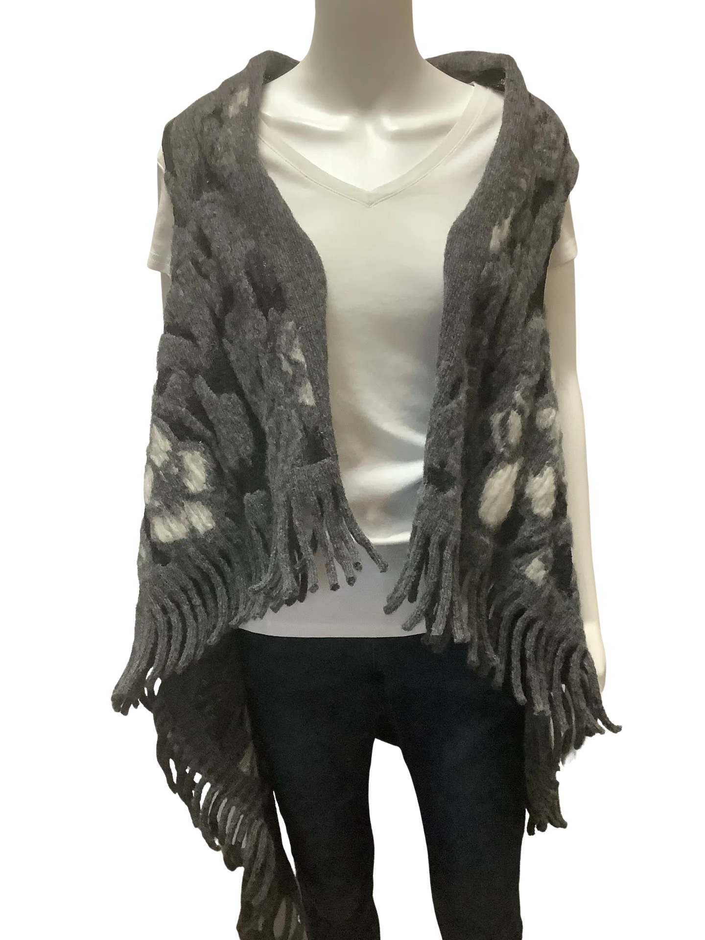 Imperico Grey and Black Wool Sweater Cardigan Vest One Size Fits All