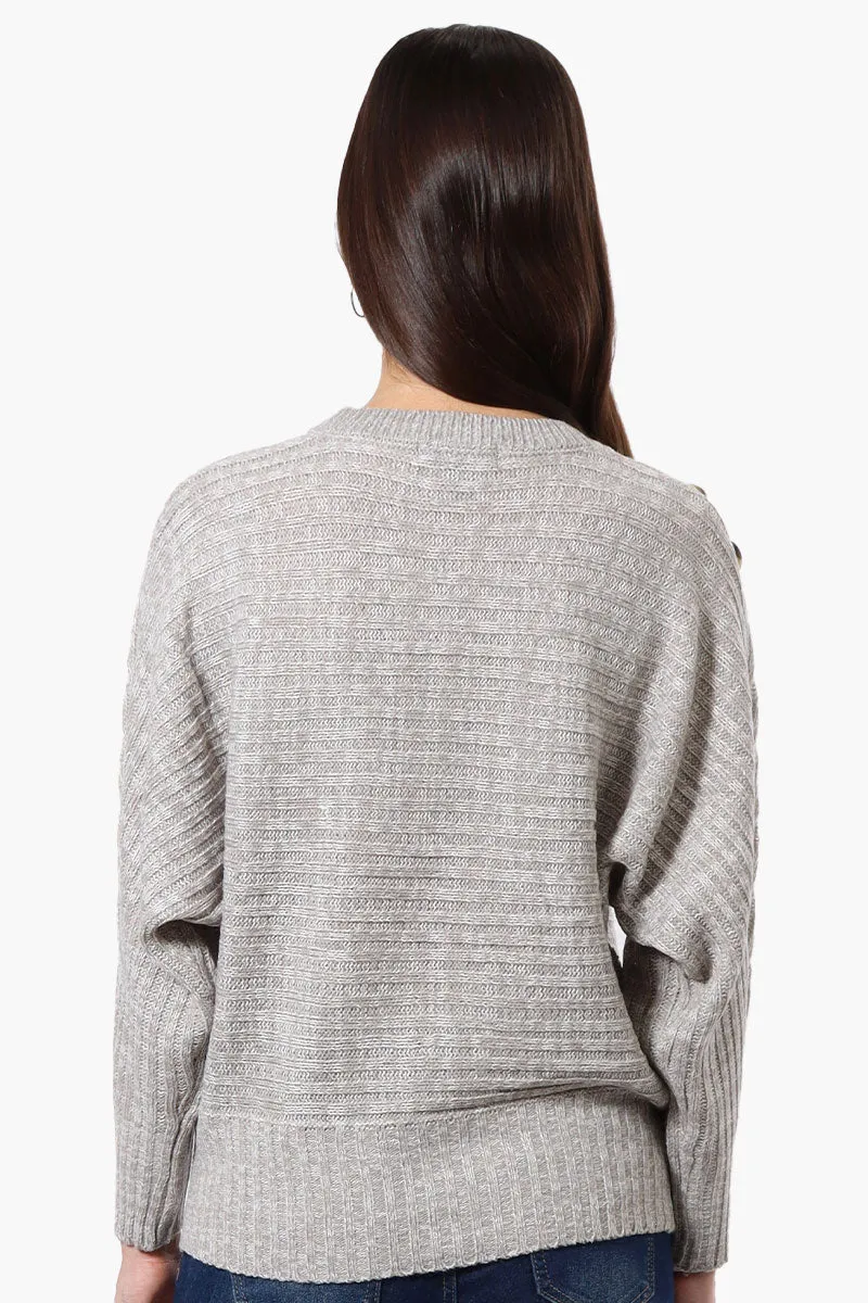 International INC Company Button Shoulder Pullover Sweater - Grey