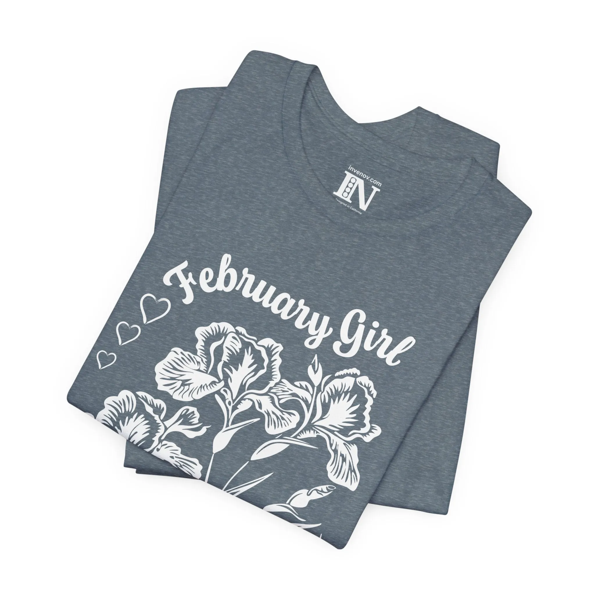Iris Flower February Girl T-Shirt, Birth Flower Tee, Retro Style Floral Shirt, Monochrome Graphic Top, Classic Beauty February Birthday