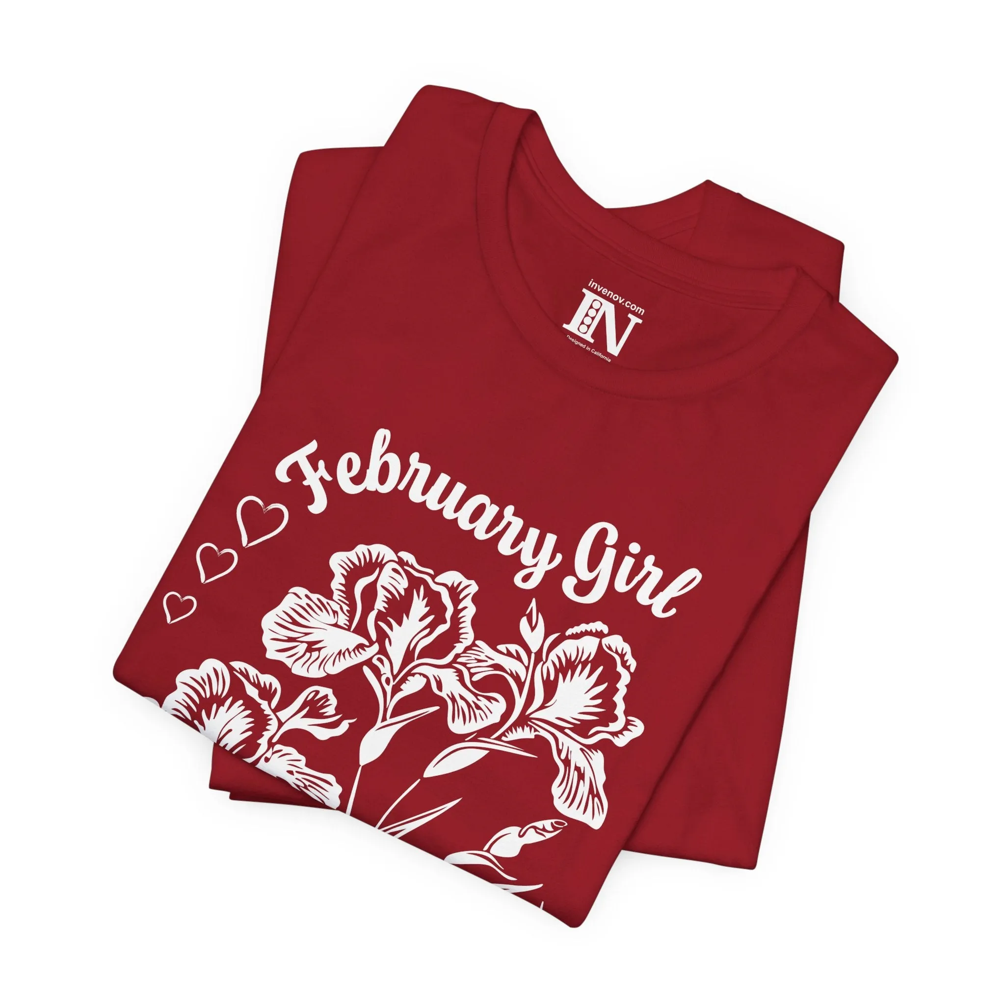 Iris Flower February Girl T-Shirt, Birth Flower Tee, Retro Style Floral Shirt, Monochrome Graphic Top, Classic Beauty February Birthday