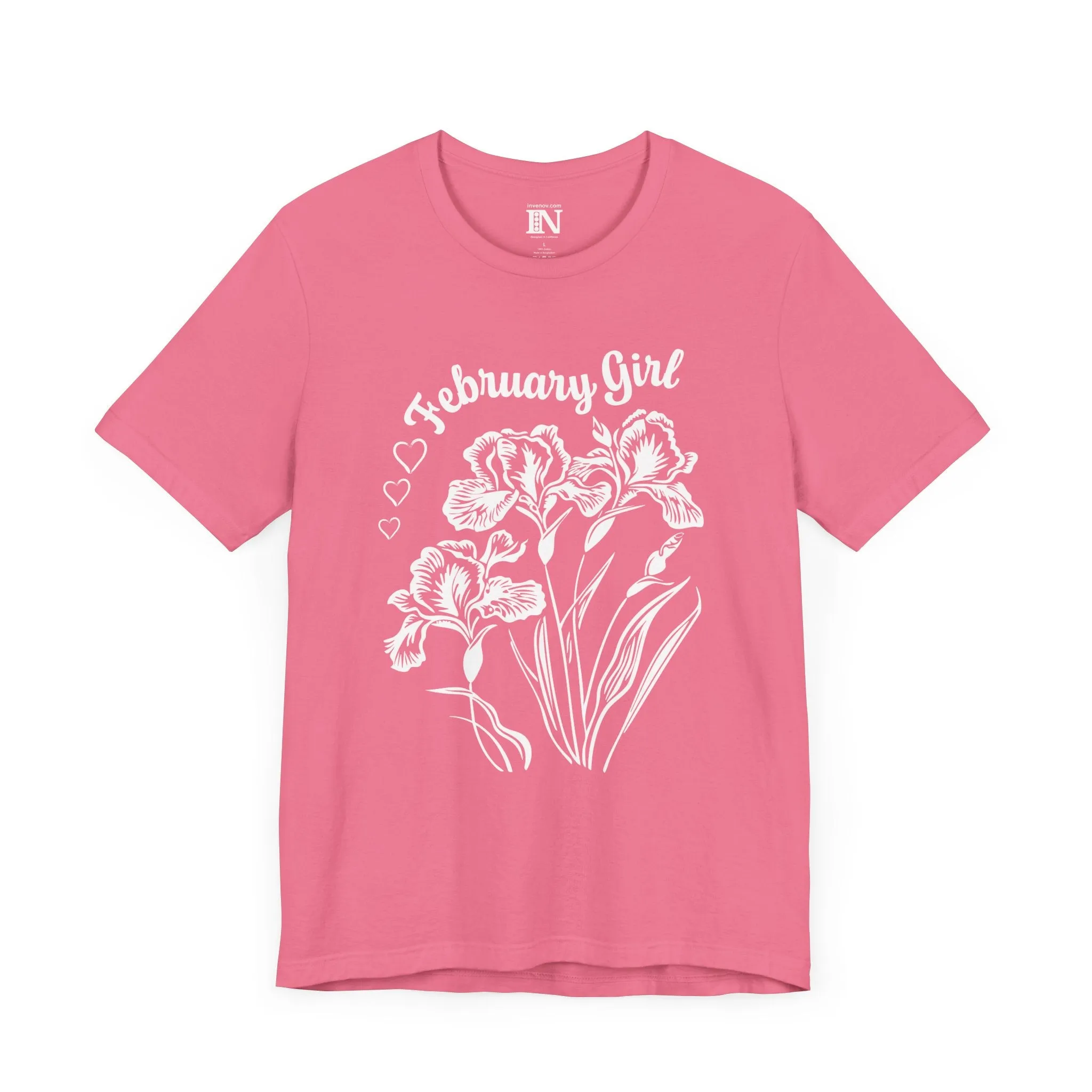 Iris Flower February Girl T-Shirt, Birth Flower Tee, Retro Style Floral Shirt, Monochrome Graphic Top, Classic Beauty February Birthday