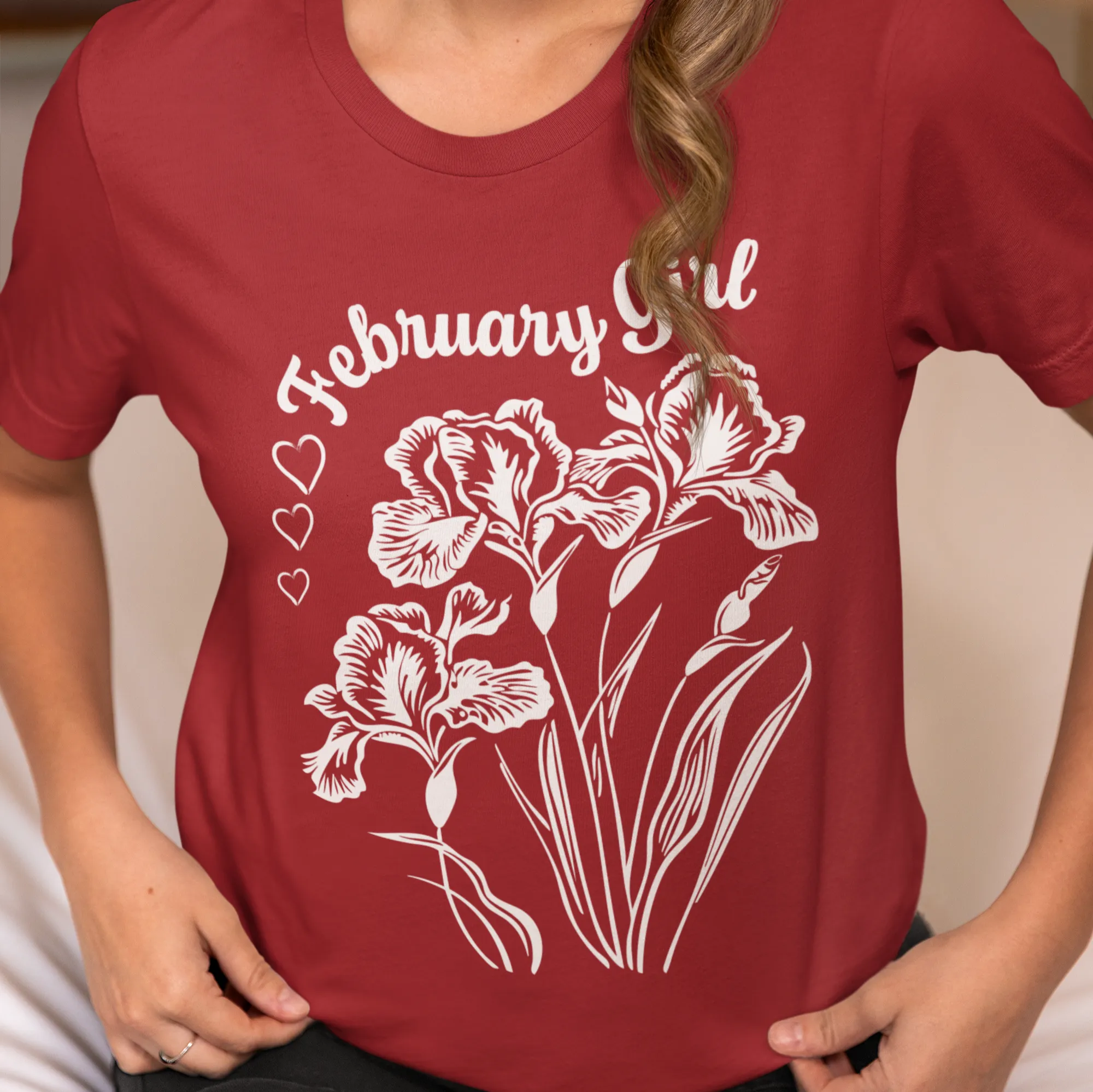 Iris Flower February Girl T-Shirt, Birth Flower Tee, Retro Style Floral Shirt, Monochrome Graphic Top, Classic Beauty February Birthday